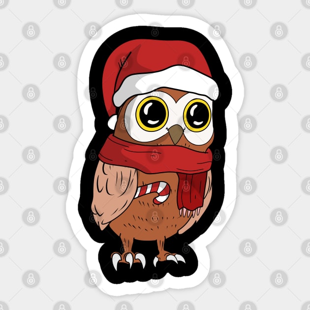 Owl Christmas Holiday Shirt with Santa hat and candy cane for bird lovers Sticker by TheBeardComic